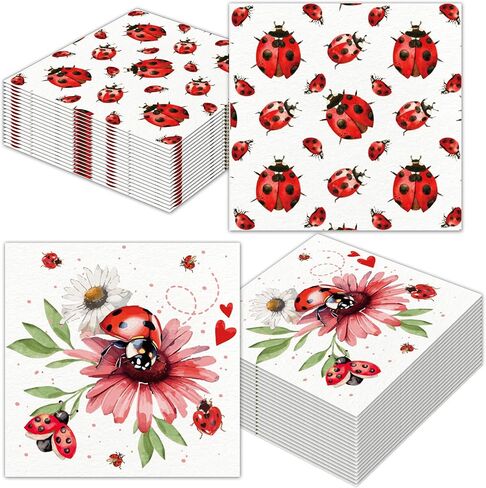 40Pcs Ladybug Disposable Paper Napkins Fancy Cute Ladybug Lunch Dinner Tableware Disposable Paper Napkin Black White Red Little Lady Beetle Flower Party Themed for Birthday Shower Party Supplies in Saudi Arabia