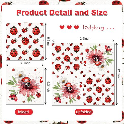 40Pcs Ladybug Disposable Paper Napkins Fancy Cute Ladybug Lunch Dinner Tableware Disposable Paper Napkin Black White Red Little Lady Beetle Flower Party Themed for Birthday Shower Party Supplies in Saudi Arabia