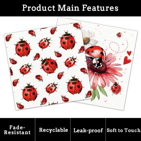 40Pcs Ladybug Disposable Paper Napkins Fancy Cute Ladybug Lunch Dinner Tableware Disposable Paper Napkin Black White Red Little Lady Beetle Flower Party Themed for Birthday Shower Party Supplies in Saudi Arabia