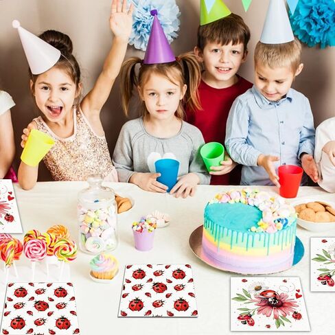 40Pcs Ladybug Disposable Paper Napkins Fancy Cute Ladybug Lunch Dinner Tableware Disposable Paper Napkin Black White Red Little Lady Beetle Flower Party Themed for Birthday Shower Party Supplies in Saudi Arabia