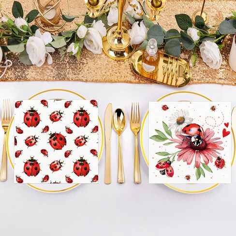 40Pcs Ladybug Disposable Paper Napkins Fancy Cute Ladybug Lunch Dinner Tableware Disposable Paper Napkin Black White Red Little Lady Beetle Flower Party Themed for Birthday Shower Party Supplies in Saudi Arabia