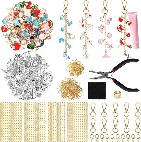 ZOYVUX 636Pcs Lip Gloss Charms Keychain Kit, DIY Bag Charm Kit with 178 Charms, 45 Keychain Hooks, 60 Extender Chains, Jump Rings and Jewelry Plier | Gifts for DIY Craft and Jewelry Making in Saudi Arabia
