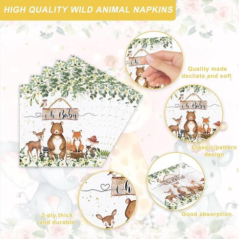 122PCS Woodland Baby Shower Party Supplies for Boys Girls Safari Jungle Wild Animal Party Decorations Nature Sage Plates Napkin Cups Forks Knives Banner Tablecloth Tableware Set for 20 Guests in Kuwait