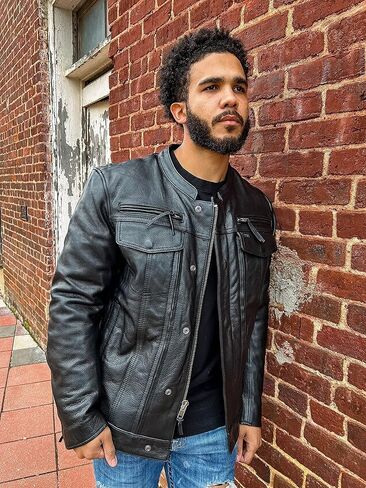 Mens Motorcycle Leather Riding Jacket | Leather Motorcycle Biker Jacket Men (2XL) in Saudi Arabia
