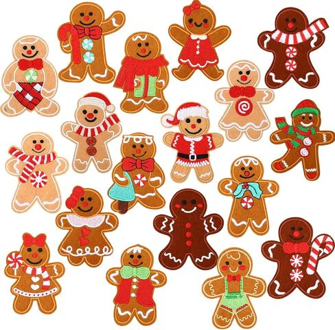 AUGSUN 18pcs Christmas Gingerbread Man Iron On Patches Embroidered Sew On Applique Repair Patch DIY Crafts for Xmas Clothing Jacket Jeans Pants Dress Backpack Hat in Saudi Arabia