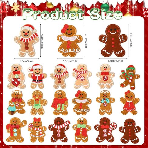 AUGSUN 18pcs Christmas Gingerbread Man Iron On Patches Embroidered Sew On Applique Repair Patch DIY Crafts for Xmas Clothing Jacket Jeans Pants Dress Backpack Hat in Saudi Arabia
