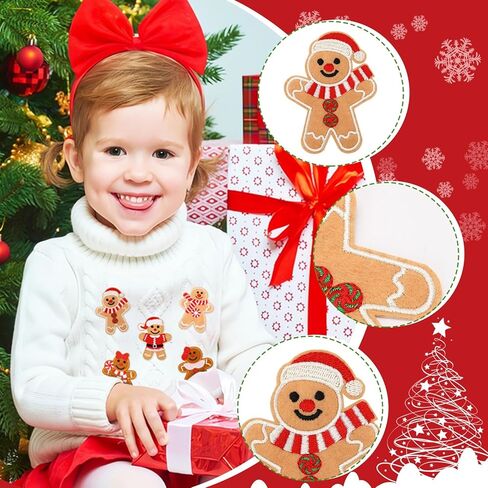 AUGSUN 18pcs Christmas Gingerbread Man Iron On Patches Embroidered Sew On Applique Repair Patch DIY Crafts for Xmas Clothing Jacket Jeans Pants Dress Backpack Hat in Saudi Arabia