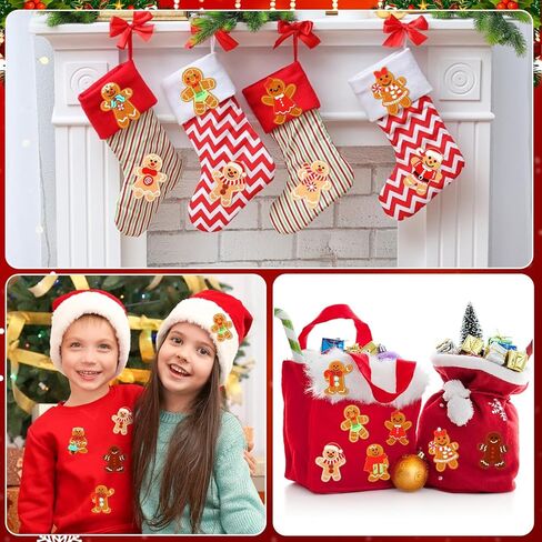 AUGSUN 18pcs Christmas Gingerbread Man Iron On Patches Embroidered Sew On Applique Repair Patch DIY Crafts for Xmas Clothing Jacket Jeans Pants Dress Backpack Hat in Saudi Arabia