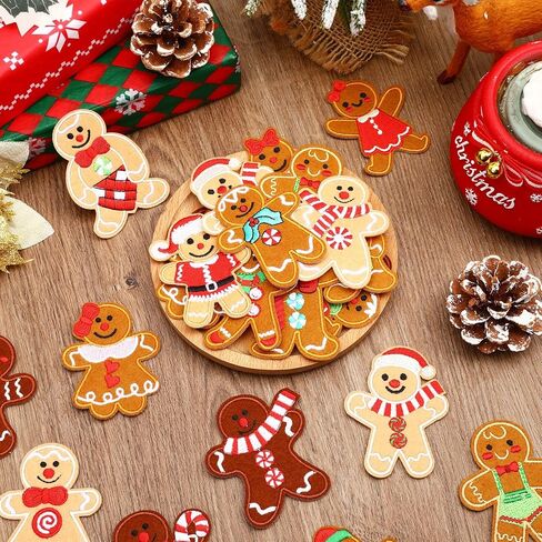 AUGSUN 18pcs Christmas Gingerbread Man Iron On Patches Embroidered Sew On Applique Repair Patch DIY Crafts for Xmas Clothing Jacket Jeans Pants Dress Backpack Hat in Saudi Arabia