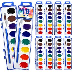 10 Pack Watercolor Paint Set,8 Colors Water Color Paint Set for kids with Paintbrush.Washable Watercolors Paint for Parties,Birthday Party Favor,valentines for kids,Classrooms and Teacher Supplies in Saudi Arabia