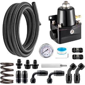 EVIL ENERGY EFI Fuel Pressure Regulator Kit Adjustable (20-120PSI) with Gauge 6AN CPE Fuel Line Hose Fitting Connectors Kit Universal Aluminum (black) in Saudi Arabia