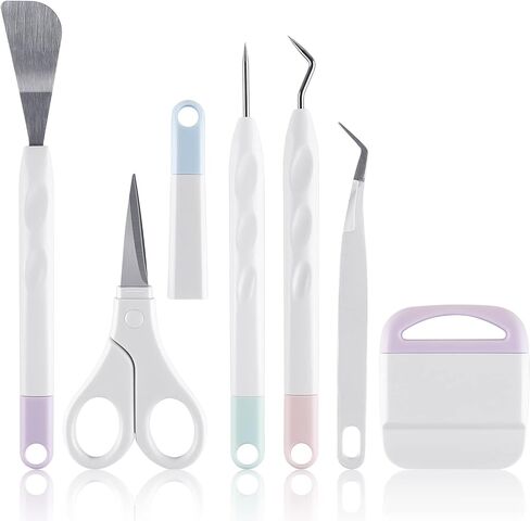 6 Piece Set Craft Vinyl Weeding Tools Set Spatula/Scissors with Cap/Piercing Tool/Weeder/Tweezers/Scraper Basic Weeding Tool Kit Perfect for Vinyl, Paper, Iron-on Projects, and More. in Saudi Arabia