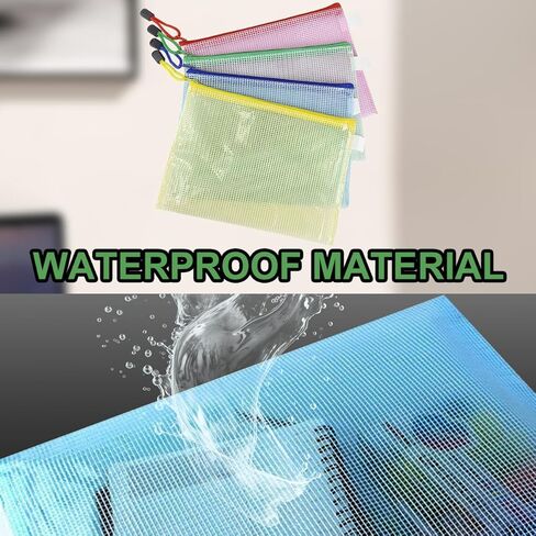 4 Pcs Zipper File Bags, Waterproof Plastic Mesh Pouch for Office, Board Game Storage Bags (A4 Size 13.4''x9.4'', Multicolored) in Saudi Arabia