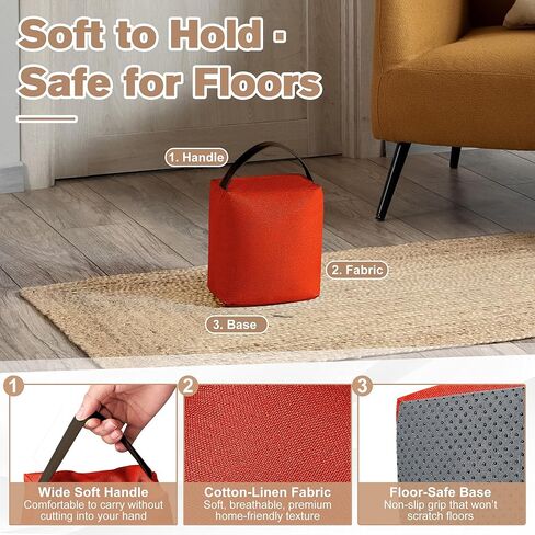 Decorative Weighted Door Stopper 5.5 lb – Heavy Non-Slip Door Weight with Handle, Soft Fabric Door Stop for Kids, Pets, Includes 2 Door Draft Stoppers for Indoor Home & Office, Charcoal Grey in Saudi Arabia