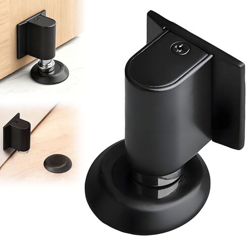 2026 New Magnetic Door Wedge Stopper No Drill Invisible Heavy Duty Zinc Alloy Door Wall Protector Wide Compatibility Bottom of Door Keep Doors Open Black Durable Easy Installation in Kuwait