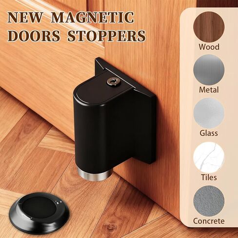 2026 New Magnetic Door Wedge Stopper No Drill Invisible Heavy Duty Zinc Alloy Door Wall Protector Wide Compatibility Bottom of Door Keep Doors Open Black Durable Easy Installation in Kuwait