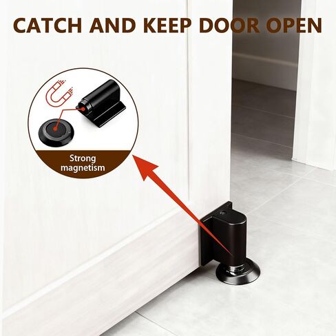 2026 New Magnetic Door Wedge Stopper No Drill Invisible Heavy Duty Zinc Alloy Door Wall Protector Wide Compatibility Bottom of Door Keep Doors Open Black Durable Easy Installation in Kuwait