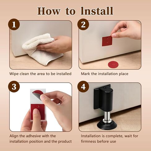 2026 New Magnetic Door Wedge Stopper No Drill Invisible Heavy Duty Zinc Alloy Door Wall Protector Wide Compatibility Bottom of Door Keep Doors Open Black Durable Easy Installation in Kuwait