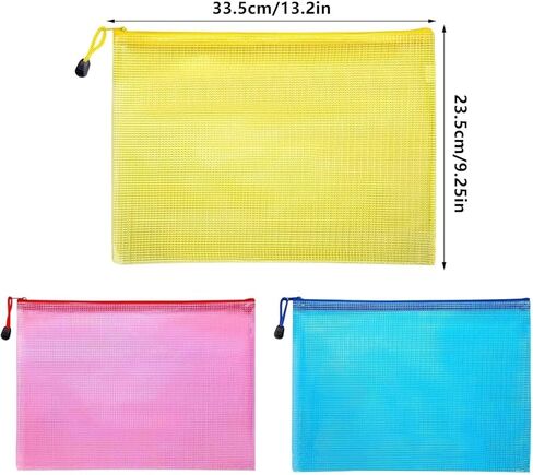 3 Pack Mesh Zipper Bags A4 Plastic Zipper File Bags for Office Travel School Supplies Home Organization Storage in Saudi Arabia