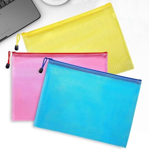 3 Pack Mesh Zipper Bags A4 Plastic Zipper File Bags for Office Travel School Supplies Home Organization Storage in Saudi Arabia