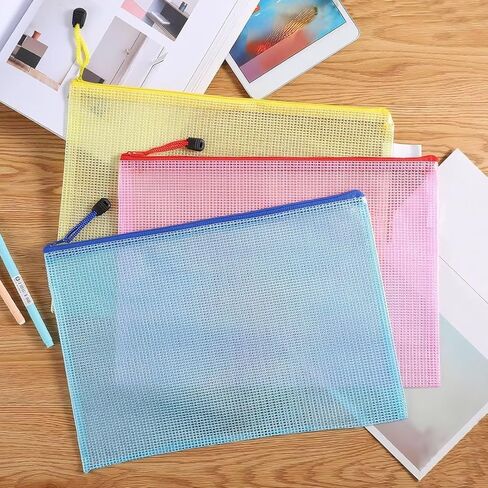 3 Pack Mesh Zipper Bags A4 Plastic Zipper File Bags for Office Travel School Supplies Home Organization Storage in Saudi Arabia