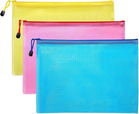 3 Pack Mesh Zipper Bags A4 Plastic Zipper File Bags for Office Travel School Supplies Home Organization Storage in Saudi Arabia