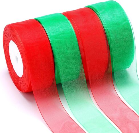 4 Rolls 196 Yards Christmas Organza Ribbon Christmas Red Green Chiffon Ribbons 1.5 Inches for Wreaths Craft Gift Wrapping Party Decorations DIY Supplies in Saudi Arabia