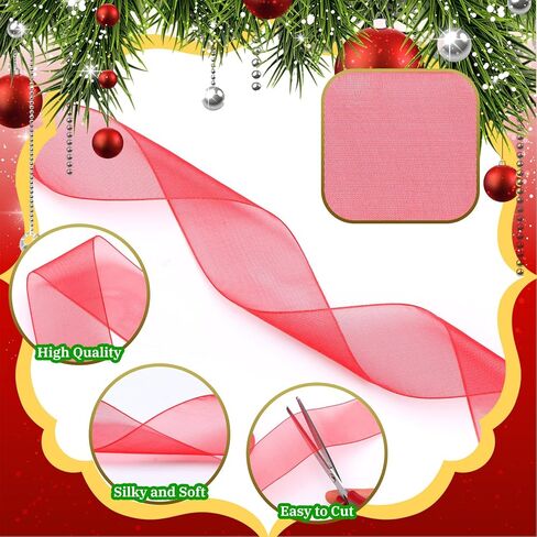 4 Rolls 196 Yards Christmas Organza Ribbon Christmas Red Green Chiffon Ribbons 1.5 Inches for Wreaths Craft Gift Wrapping Party Decorations DIY Supplies in Saudi Arabia
