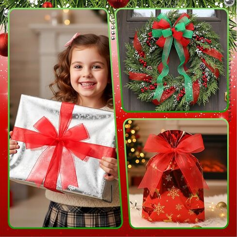 4 Rolls 196 Yards Christmas Organza Ribbon Christmas Red Green Chiffon Ribbons 1.5 Inches for Wreaths Craft Gift Wrapping Party Decorations DIY Supplies in Saudi Arabia