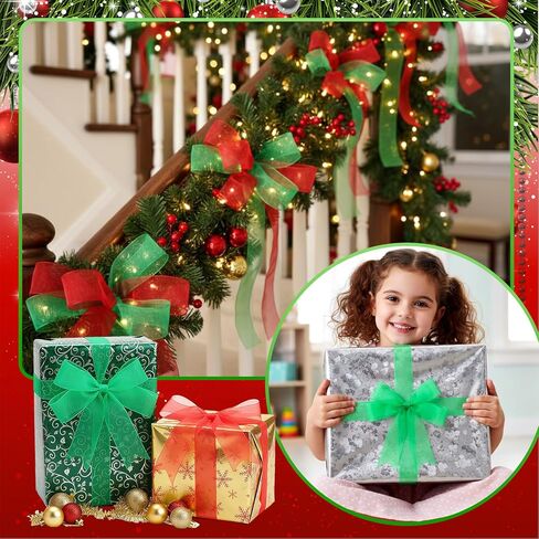 4 Rolls 196 Yards Christmas Organza Ribbon Christmas Red Green Chiffon Ribbons 1.5 Inches for Wreaths Craft Gift Wrapping Party Decorations DIY Supplies in Saudi Arabia