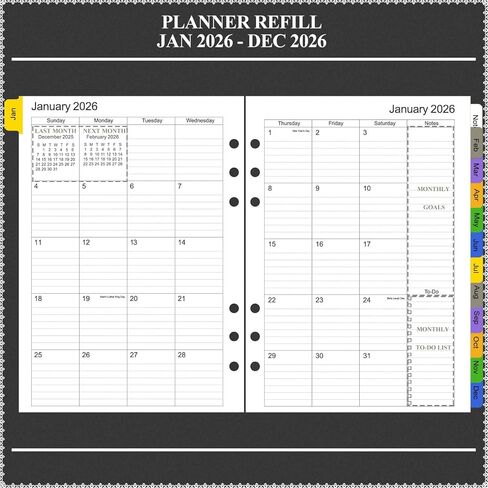 Tiankool 2026 Planner Refill for A5 6-Ring Binder,Weekly & Monthly Planner Inserts Runs from Jan 2026 to Dec 2026, 5-3/4" x 8-1/4" in Saudi Arabia