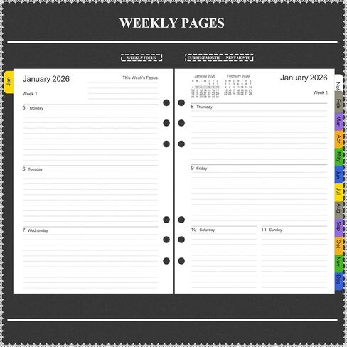 Tiankool 2026 Planner Refill for A5 6-Ring Binder,Weekly & Monthly Planner Inserts Runs from Jan 2026 to Dec 2026, 5-3/4" x 8-1/4" in Saudi Arabia