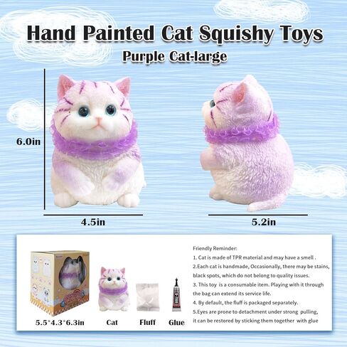 Hand Painted Cat Squishy Toys，Large Ultra Soft Kitty Squeeze Fidget Toy for Stress Relief ,Kawaii Squishies Sticky Animal Toy for Adults Kids,Decompression Sensory Balls for Autism in Saudi Arabia