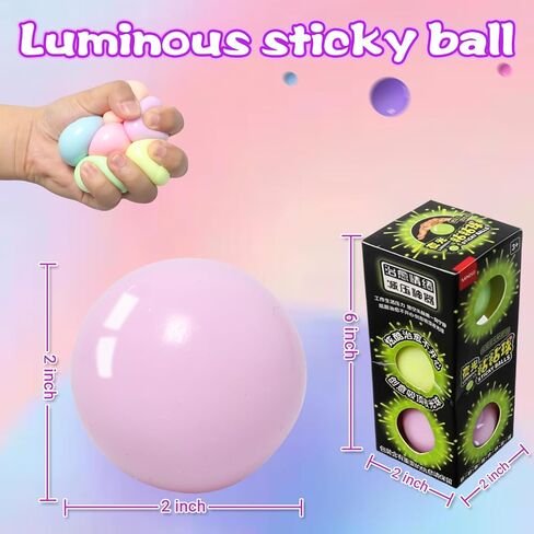 6pcs 2.4in Lumi Balls,Dream Balls,Glow in The Dark Sticky Ball That Stick to The Ceiling,Elevated Stress Balls for Kids and Adults,Stocking Stuffers,ASMR Cool Stuff for Teens in Kuwait