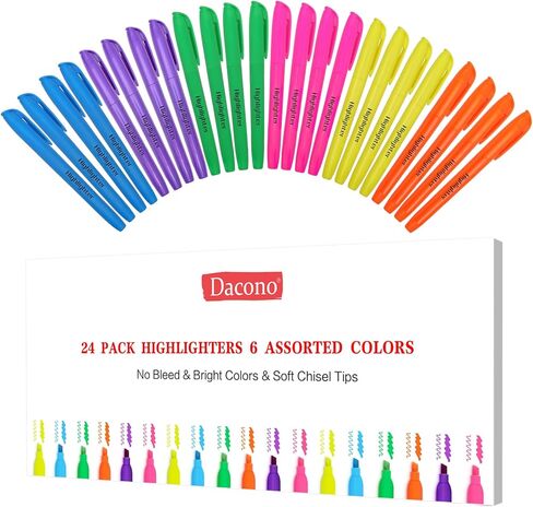 Highlighters Assorted Colors, Highlighters for School with Soft Chisel Tips, Bible Highlighter No Bleed, Quick-Drying Highlighter Markers for Teacher Students, Classroom Must Have, 24 Pack in Saudi Arabia