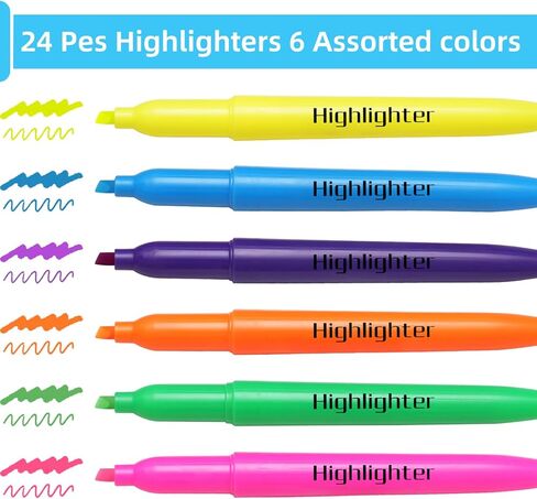Highlighters Assorted Colors, Highlighters for School with Soft Chisel Tips, Bible Highlighter No Bleed, Quick-Drying Highlighter Markers for Teacher Students, Classroom Must Have, 24 Pack in Saudi Arabia