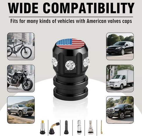 HUIMINNGHUI Bling Tire Stem Valve Caps, Crystal Tire Caps Sparkly Rhinestone Universal Car Dustproof Tire Valve Caps for Car SUV Motorcycle Bicycle Truck-4 Pack/Silvery in Saudi Arabia