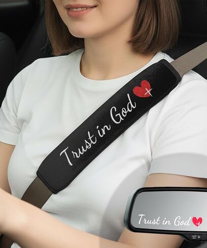 2 Pack Car Seat Belt Shoulder Pads with 3 PCS Trust in God Rearview Mirror Stickers, Soft Seatbelt Cushion Covers, All Season Christian Car Accessories for Women and Men Idea in Saudi Arabia