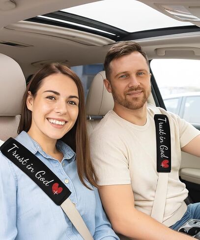 2 Pack Car Seat Belt Shoulder Pads with 3 PCS Trust in God Rearview Mirror Stickers, Soft Seatbelt Cushion Covers, All Season Christian Car Accessories for Women and Men Idea in Saudi Arabia