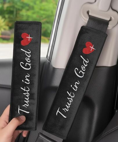 2 Pack Car Seat Belt Shoulder Pads with 3 PCS Trust in God Rearview Mirror Stickers, Soft Seatbelt Cushion Covers, All Season Christian Car Accessories for Women and Men Idea in Saudi Arabia