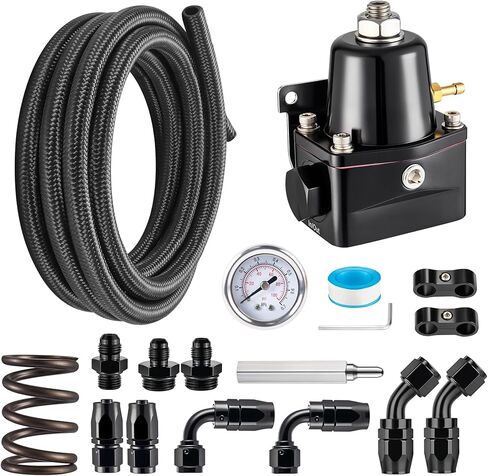 EVIL ENERGY EFI Fuel Pressure Regulator Kit Adjustable (20-120PSI) with Gauge 6AN CPE Fuel Line Hose Fitting Connectors Kit Universal Aluminum (black) in Saudi Arabia