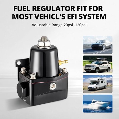 EVIL ENERGY EFI Fuel Pressure Regulator Kit Adjustable (20-120PSI) with Gauge 6AN CPE Fuel Line Hose Fitting Connectors Kit Universal Aluminum (black) in Saudi Arabia