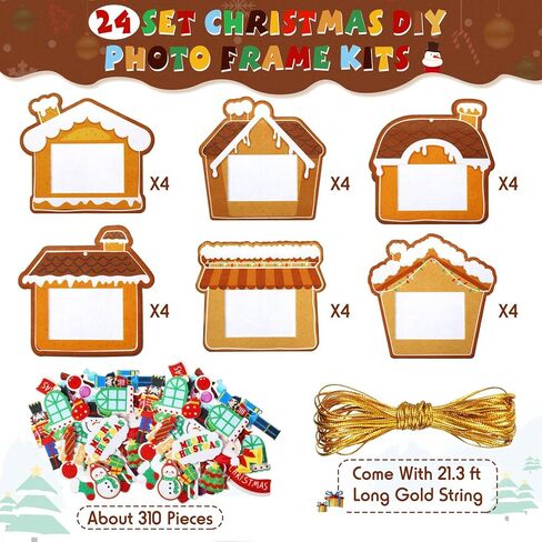 مجموعة إطارات الصور اليدوية من Blosssound 324 قطعة لعيد الميلاد DIY إطار صورة لمنزل الزنجبيل لعيد الميلاد ورجل الثلج وملصقات سانتا لعيد الميلاد وحفلات العطلات والفصول الدراسية DIY لتزيين شجرة النشاط (منزل خبز الزنجبيل) in Kuwait