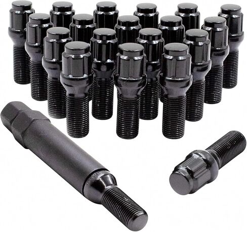 أجزاء ملحقات العجلة 20 قطعة مجموعة صامولة العروة M12 x 1.25 12x1.25 خيط الجوزة لمقعد العروة مسامير السيارة 24 مم طول الخيط صواميل العروة السوداء لسيارة Jeep Renegade | فيات 500 500X 500L | 2023+ دودج هورنت in Kuwait