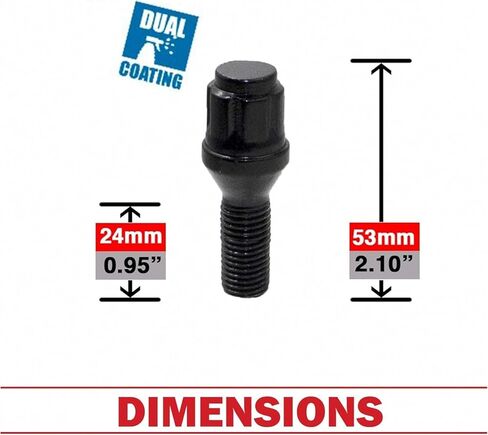أجزاء ملحقات العجلة 20 قطعة مجموعة صامولة العروة M12 x 1.25 12x1.25 خيط الجوزة لمقعد العروة مسامير السيارة 24 مم طول الخيط صواميل العروة السوداء لسيارة Jeep Renegade | فيات 500 500X 500L | 2023+ دودج هورنت in Kuwait