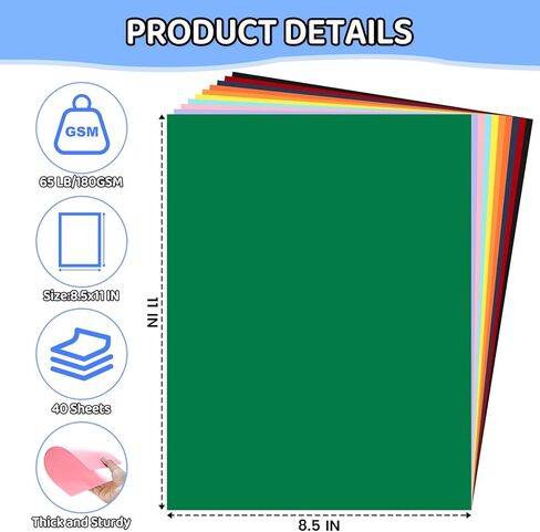 Cardstock 8.5 X 11، 40 ورقة من البطاقات الصفراء الفاتحة، ورق نسخ 65 رطل/ 180 جرامًا للمتر المربع، ورق طابعة البطاقات للفنون والرسم والدعوات وبطاقات DIY والحرف اليدوية والبناء ومستلزمات المدرسة والمكتب in Kuwait