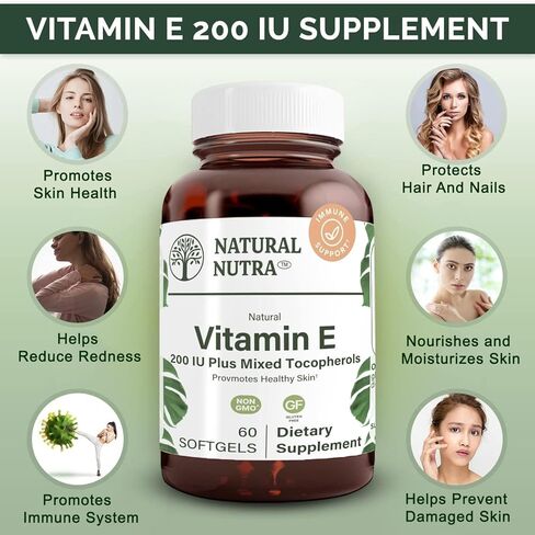 مكمل Nutra Vitamin E 400 IU الطبيعي، يعزز صحة البشرة، ويعزز نمو الشعر والأظافر، ويساعد على صحة القلب، ويحمي نسيج البشرة، 60 كبسولة هلامية ناعمة in Saudi Arabia