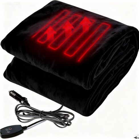 Big Ant Electric Car Blanket, 12V Soft Fleece Heated Car Blanket with Easy Controller Fast Warming Electric Blanket for Car, Truck, SUV, or RV, Ideal Car Heated Blanket Perfect for Cold Weather-Black in Kuwait