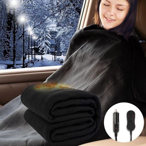 Big Ant Electric Car Blanket, 12V Soft Fleece Heated Car Blanket with Easy Controller Fast Warming Electric Blanket for Car, Truck, SUV, or RV, Ideal Car Heated Blanket Perfect for Cold Weather-Black in Kuwait