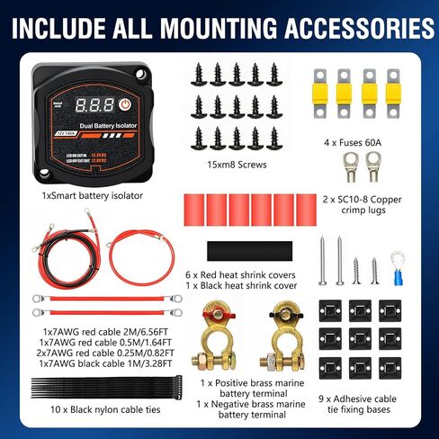 HALENBA Dual Battery Isolator Kit 12V 140Amp-Smart Battery Isolator with Voltage Sensitive Relay (VSR) for Cars, Boats & RVs - Easy Install, Waterproof, & Reliable Power Management in Saudi Arabia